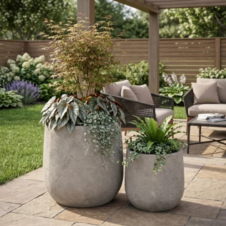 2Pcs Round Planter With Concrete, Large Indoor Outdoor Handmade Flower Pots with Drainage Hole fo... | Walmart (US)