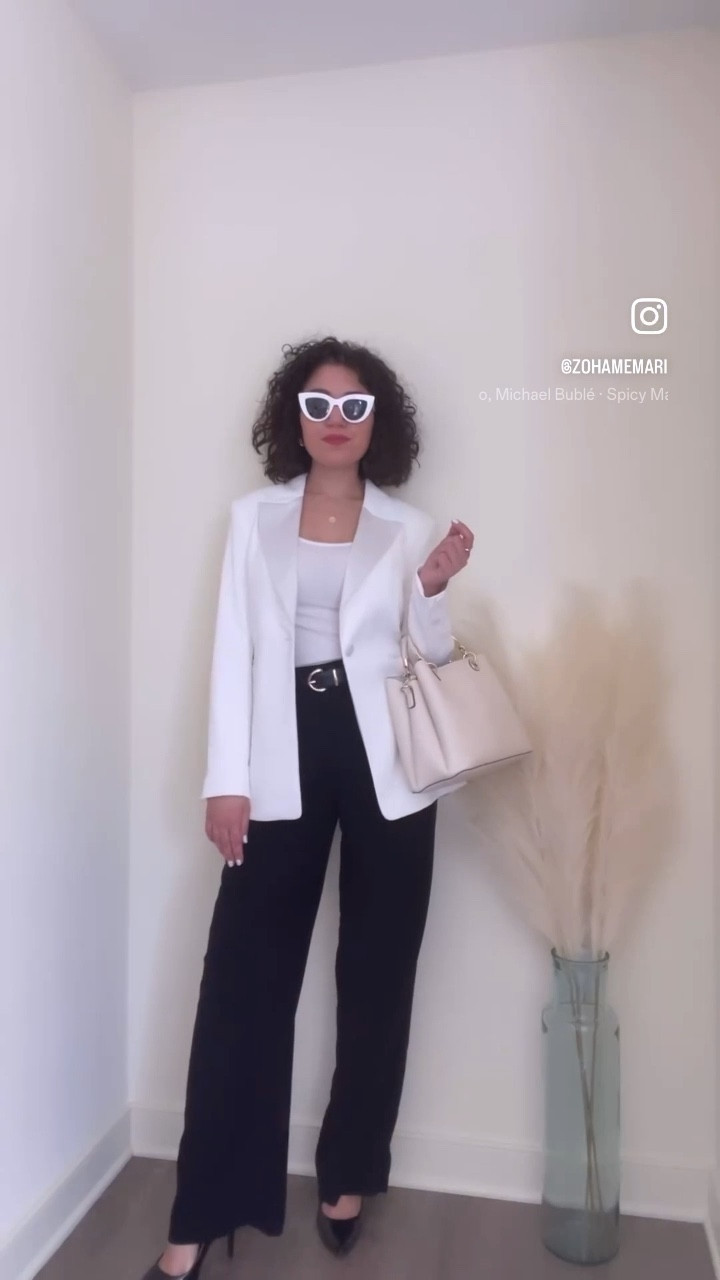 Black pants, white blazer, neutral outfit, work outfit, white bag, white sunglasses, spring outfit 

#LTKSpringSale #LTKstyletip