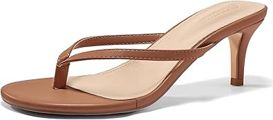 Coutgo Women's Kitten Heels Flip Flops Thong Heeled Sandals Round Open Toe Comfortable Summer Bea... | Amazon (US)