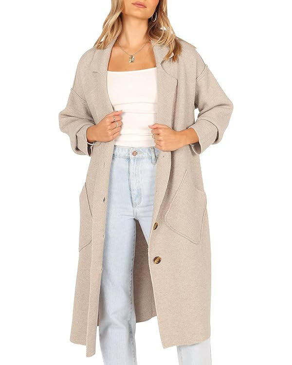 LILLUSORY Women's Long Knit Casual Cardigan Sweaters Oversized Dressy Jackets Fall Button Up Coat... | Amazon (US)