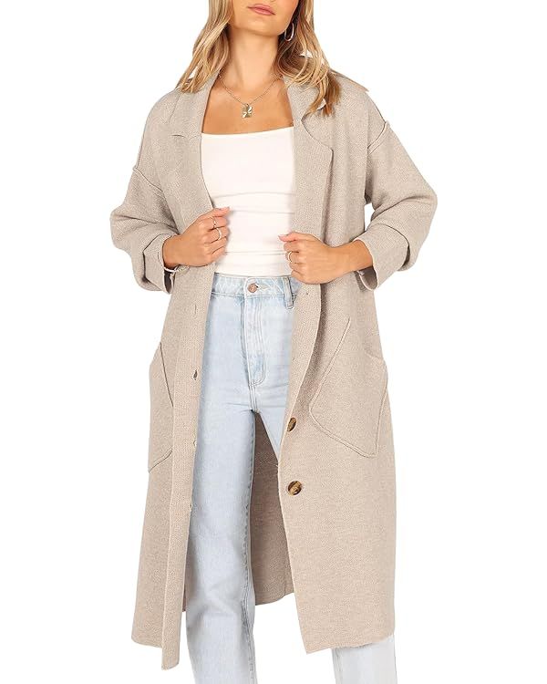 LILLUSORY Women's Long Knit Casual Cardigan Sweaters Oversized Dressy Jackets Fall Button Up Coat... | Amazon (US)