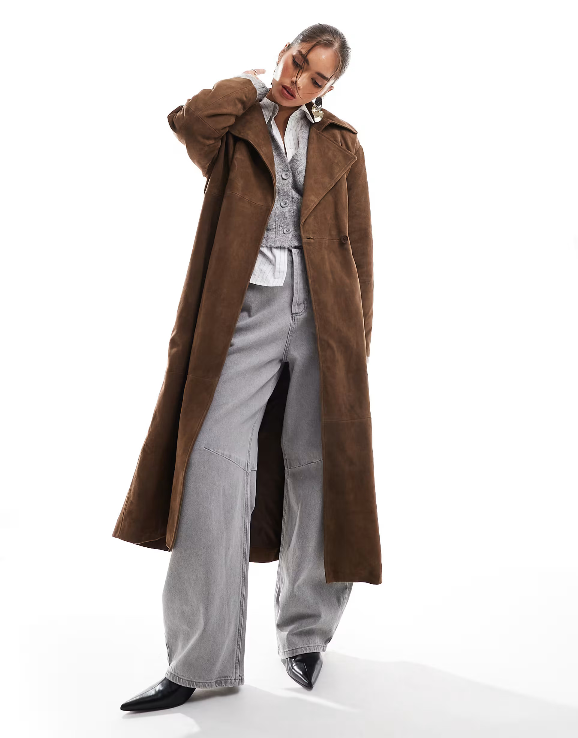 ASOS DESIGN premium suede trench coat in tan | ASOS (Global)