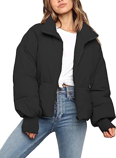 Amazon.com: ZROZYL Women's Winter Puffer Down Jacket Long Sleeve Zipper Pockets Baggy Short Coats... | Amazon (US)