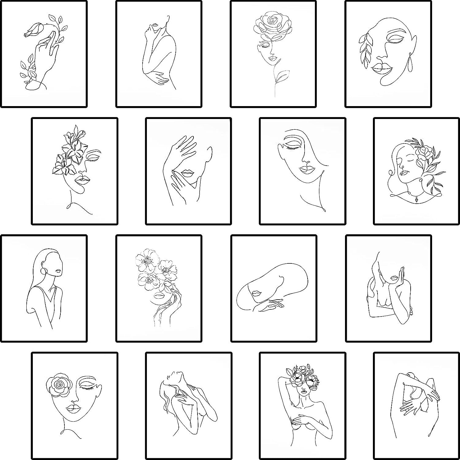 wall art 16 Pieces 8 x 10 Inch Minimalist Line Art Wall Decor Women Body Black and White Abstract... | Amazon (US)