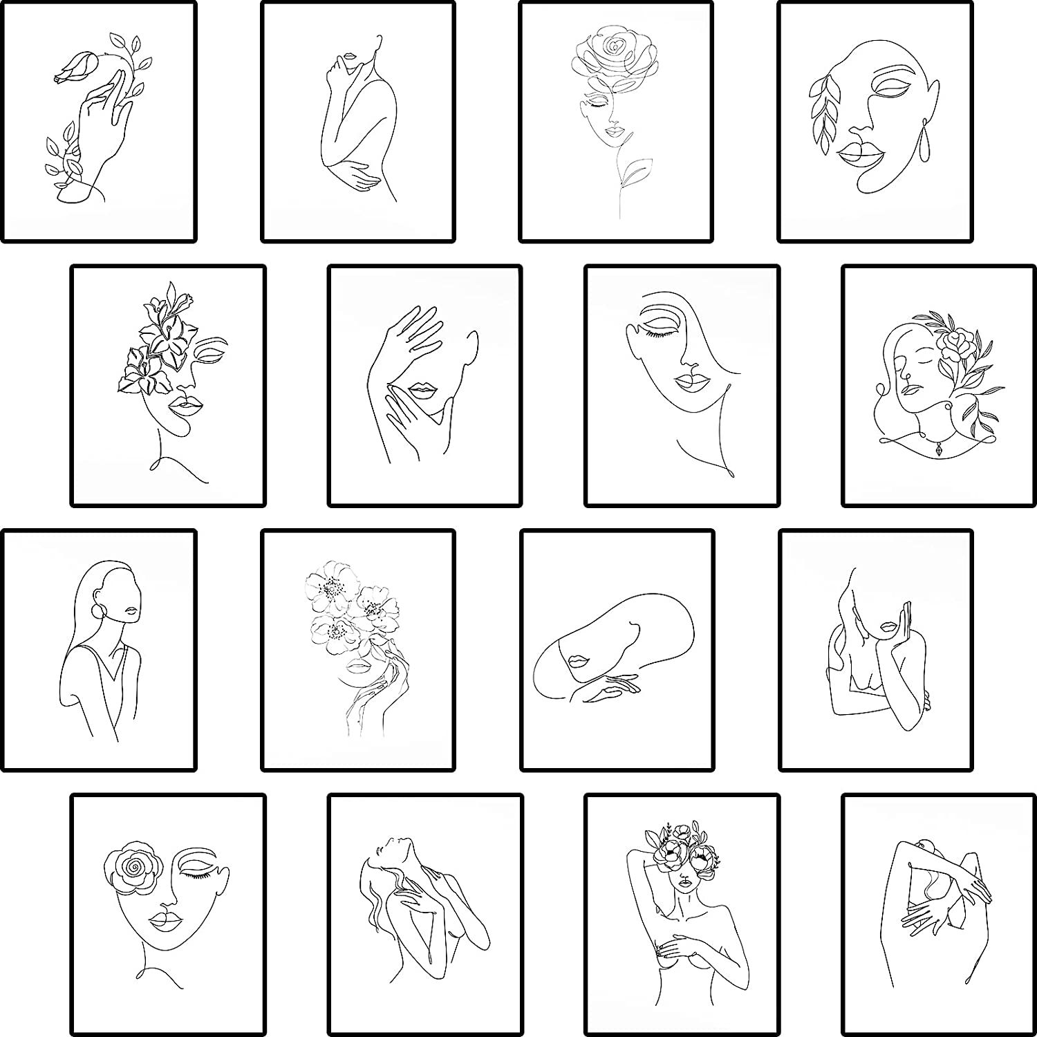 wall art 16 Pieces 8 x 10 Inch Minimalist Line Art Wall Decor Women Body Black and White Abstract... | Amazon (US)