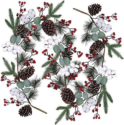 Artificial Christmas Pine Garland with Berries Pinecones Spruce Eucalyptus Leaves Cotton Balls Wi... | Amazon (US)