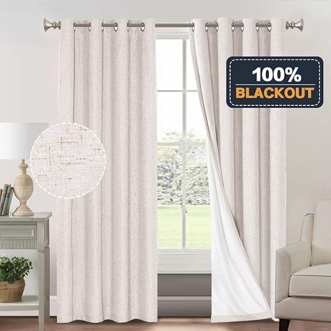 PrinceDeco Primitive Textured Linen 100% Blackout Curtains for Bedroom/Living Room Energy Saving ... | Amazon (US)