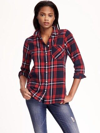 Old Navy Womens Classic Flannel Shirt For Women Navy/Red Size L | Old Navy US