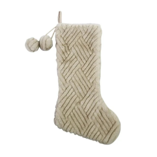 Cream Faux Fur Geo Pattern Christmas Stocking, 19 in, by Holiday Time | Walmart (US)