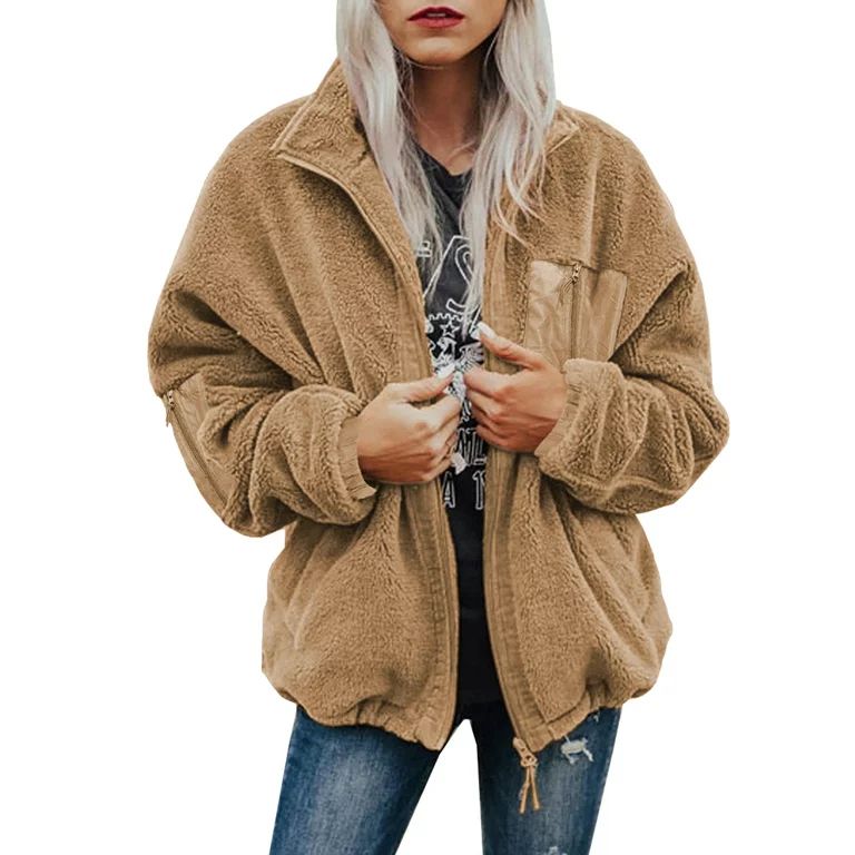 Blencot Womens Full Zipper Sherpa Jackets Fleece Winter Coats Outerwear Long Sleeve Short Length ... | Walmart (US)
