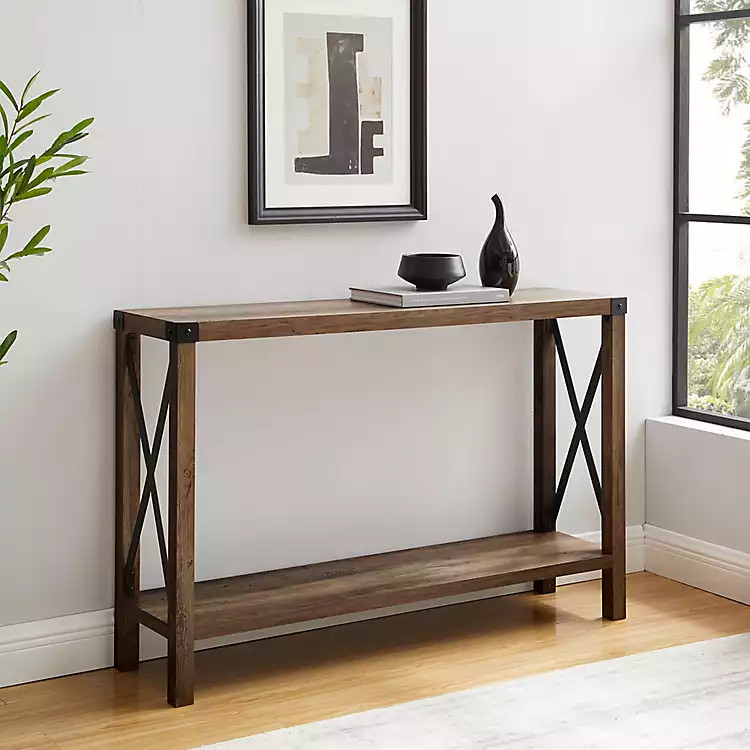 Rustic Oak Farmhouse X-Frame Console Table | Kirkland's Home