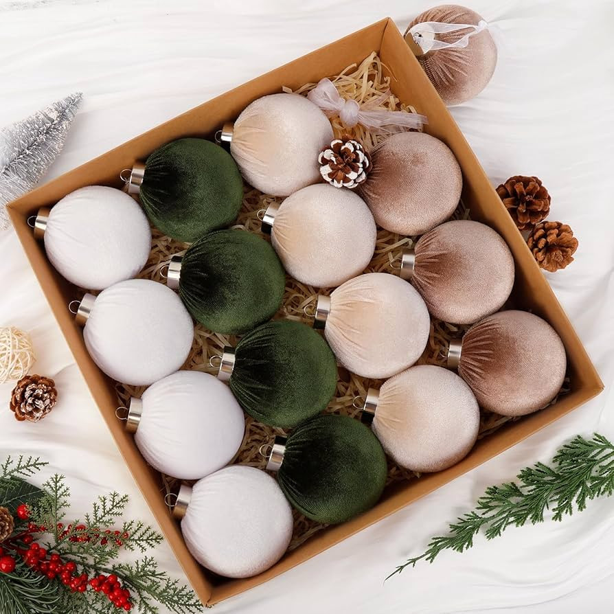 3.15" Velvet Christmas Balls, 16 Pcs Velvet Ornaments for Christmas Tree, Vintage Flocked Green B... | Amazon (US)