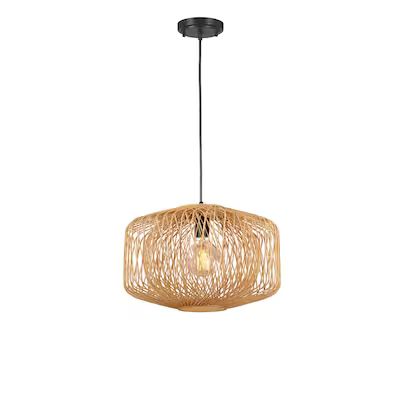allen + roth Harlow Matte Black Canopy with Natural Rattan Shade Traditional Globe Pendant Light | Lowe's