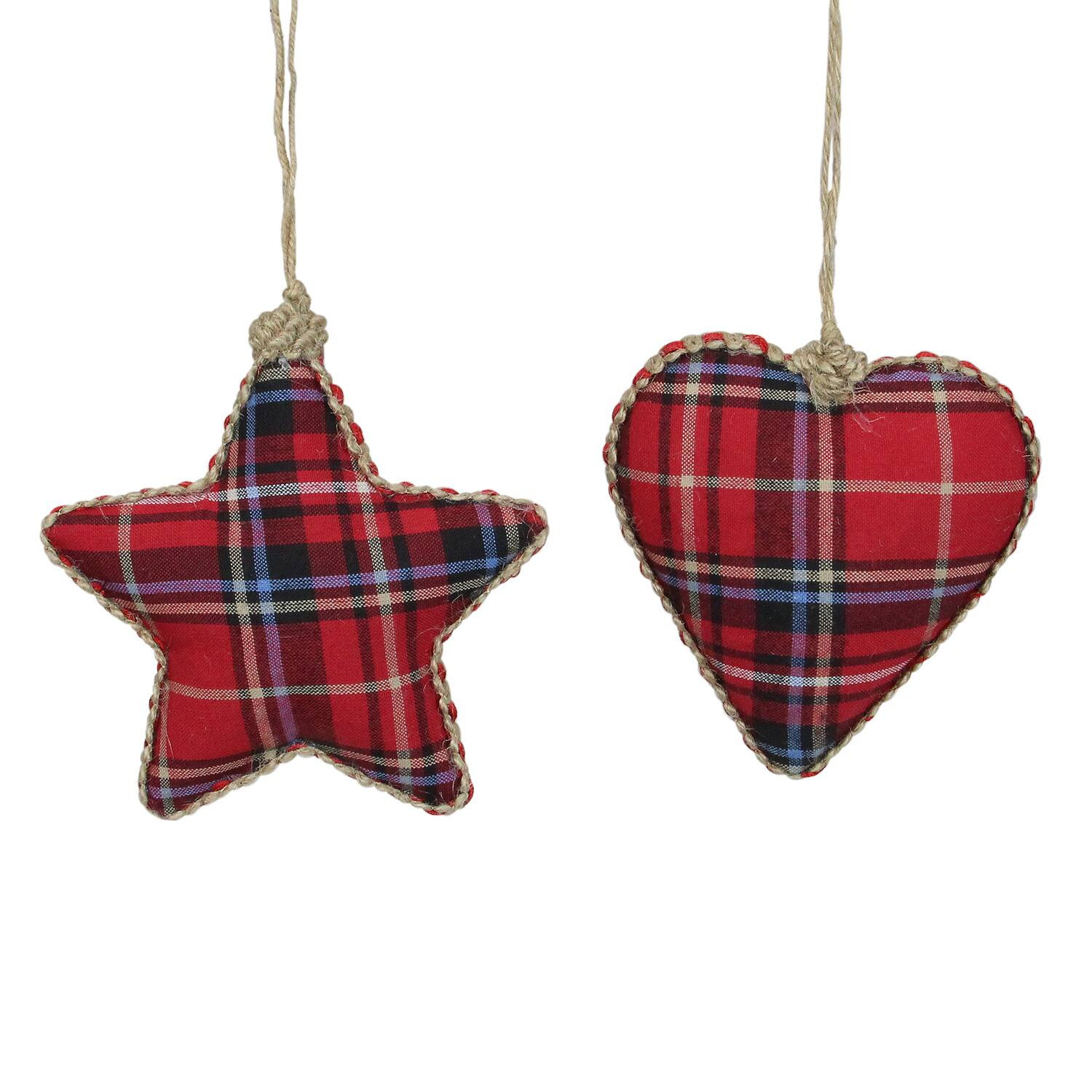 Allstate - Set of 2 Plaid Heart and Star Shatterproof Christmas Ornaments 5"" - Red | Best Buy U.S.