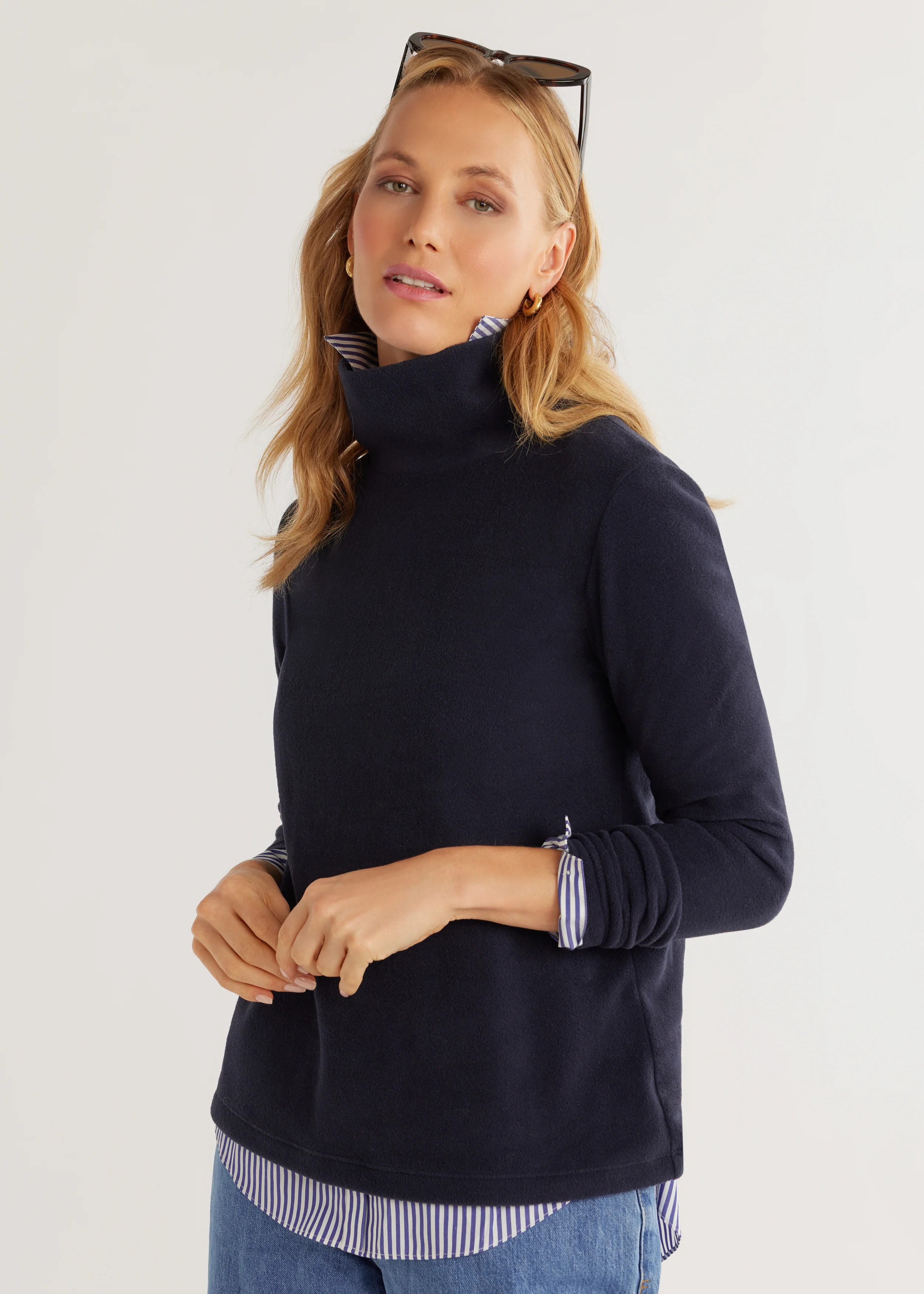 Greenpoint Turtleneck in Vello Fleece (Navy) | Dudley Stephens