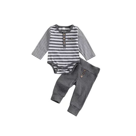 2Pcs/Set Newborn Baby Boys Outfit Long Sleeve Striped Bodysuit Romper Solid Pants Fall Clothes | Walmart (US)