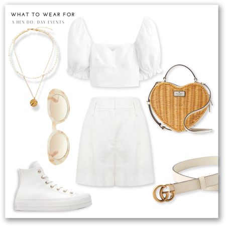 A hen do day look 🤍

Bride to be, white outfit, shirts & crop top, converse, pearl necklace, heart shape wicker bag, Gucci belt, summer 

#LTKeurope #LTKSeasonal #LTKstyletip