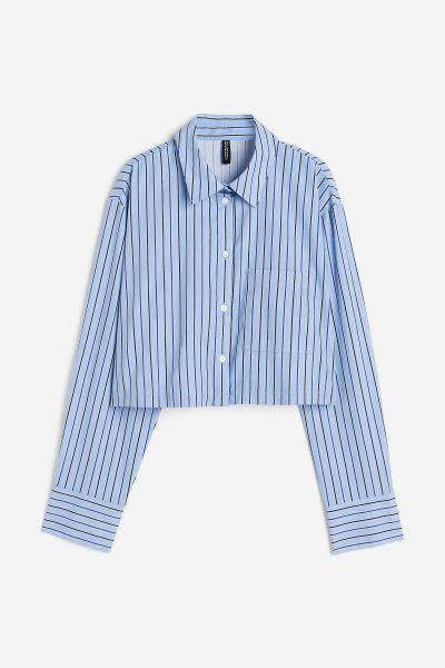 Boxy Cotton Shirt - Light blue/striped - Ladies | H&M US | H&M (US + CA)