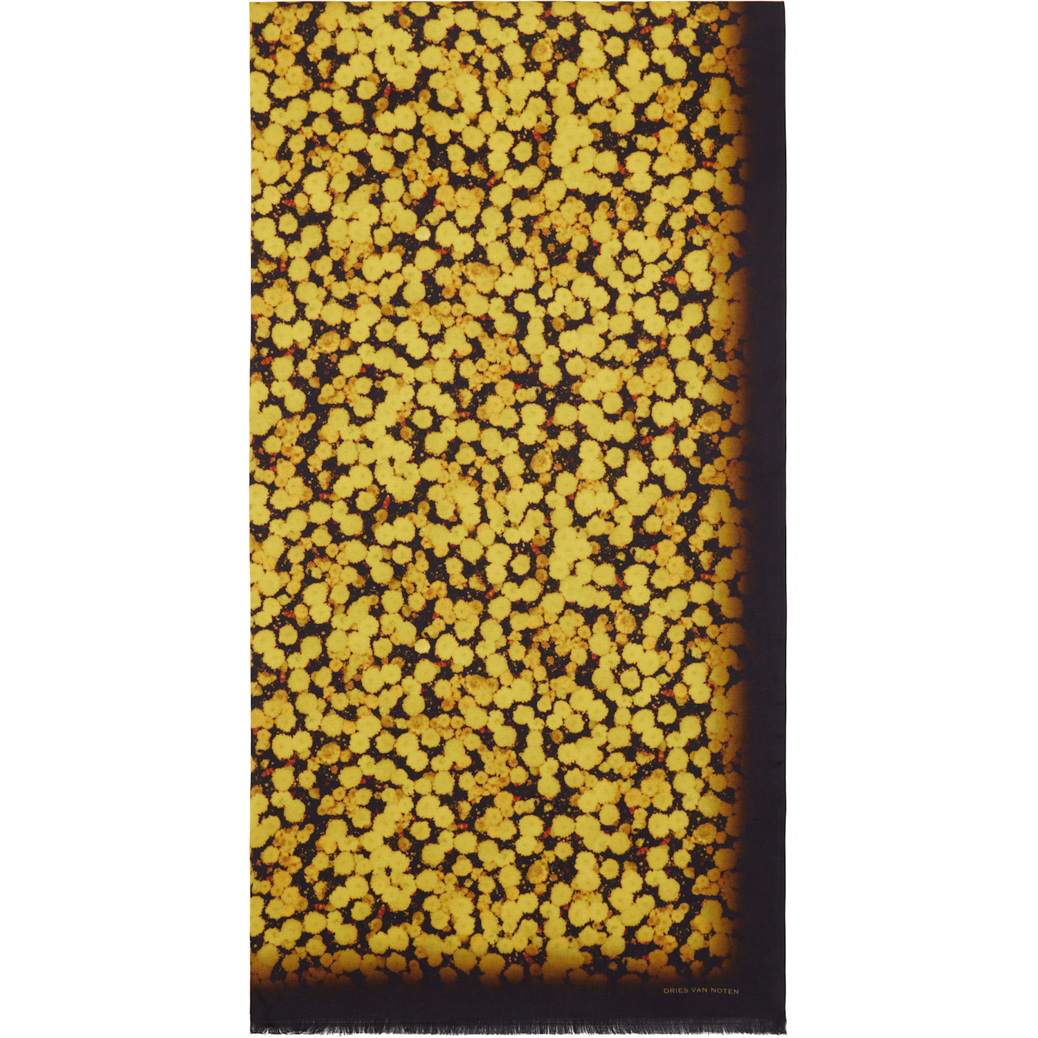 Dries Van Noten Black & Yellow Printed Satin Scarf | SSENSE