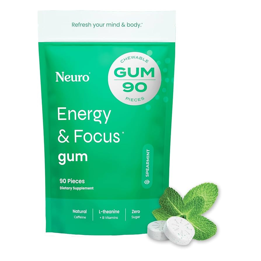 NeuroGum Energy & Focus Gum (Spearmint, 90 Pieces) | 40mg Natural Caffeine + L-Theanine + Vitamin... | Amazon (US)