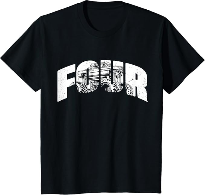 Kids 4 Year Old Shirt 4th Birthday Monster Truck Boys Girls Kid T-Shirt | Amazon (US)