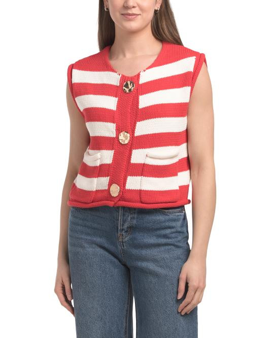 Sleeveless Repeat Crew Neck Sweater | TJ Maxx