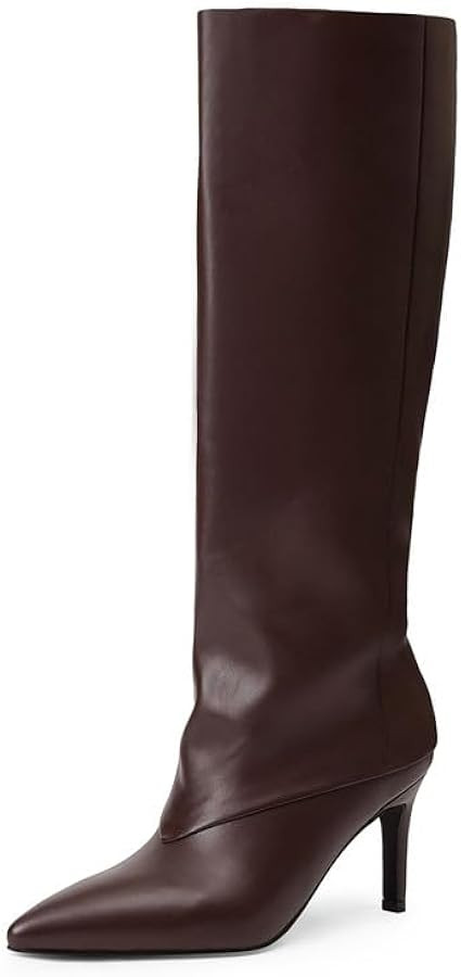 Modatope Knee High Boots Kitten Heel Faux Leather High Heel Pointed Toe Slip on Fall Long Tall Bo... | Amazon (US)