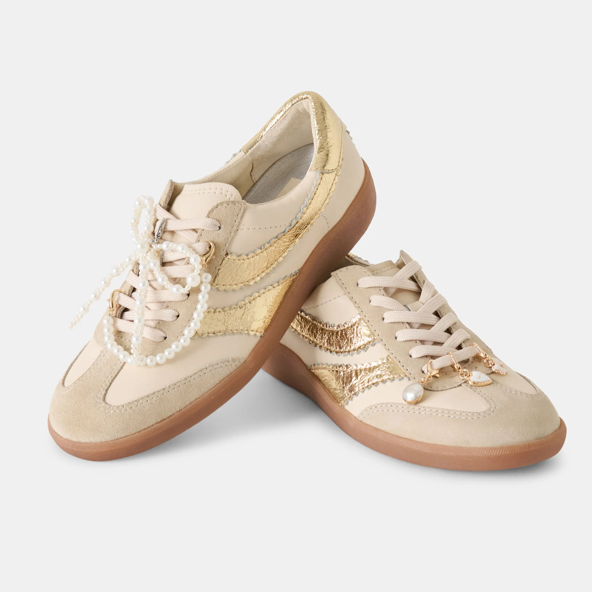 Merit White Gold Leather Sneakers + Pearl Charm Bundle | Dolce Vita | DolceVita.com