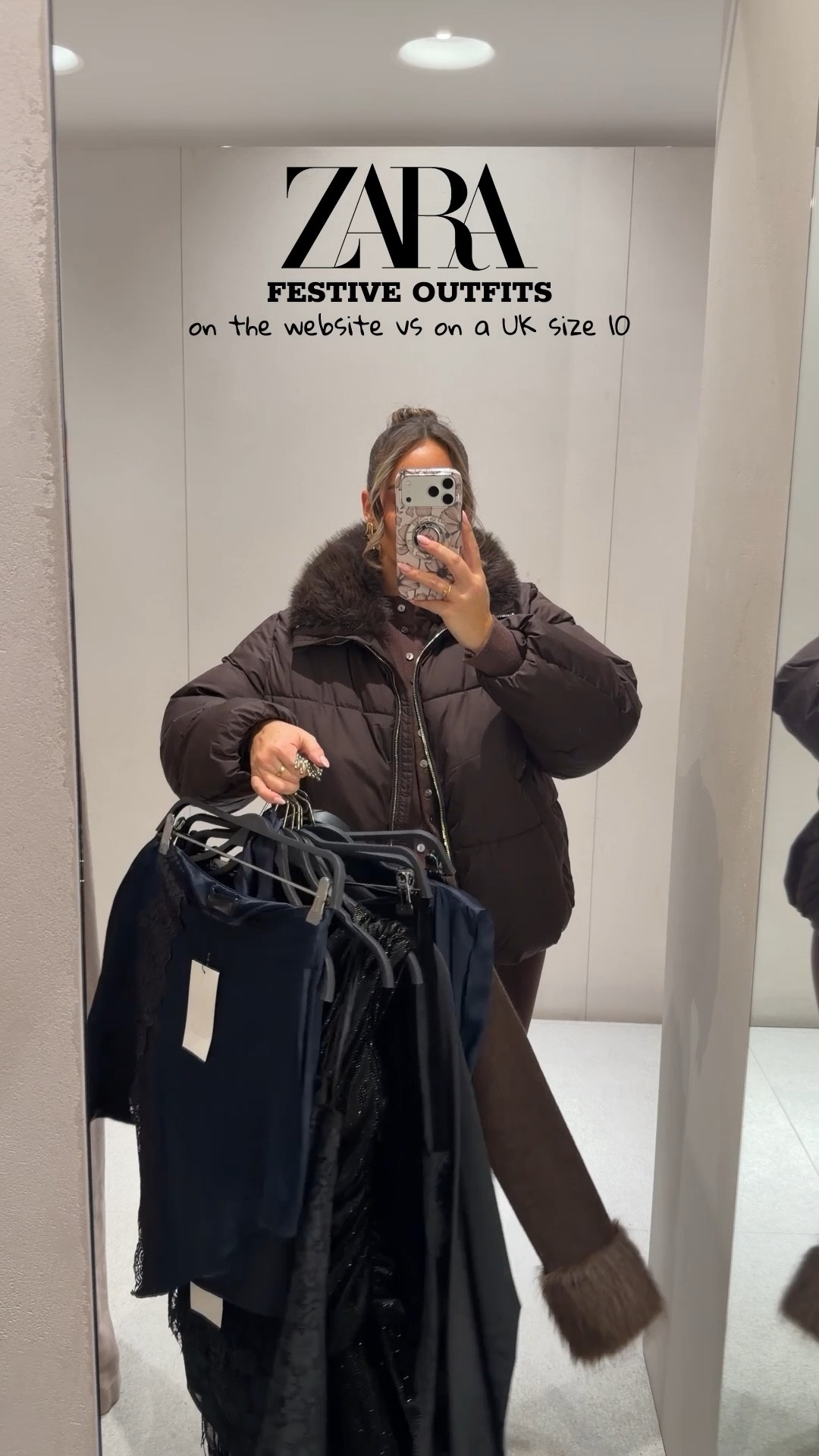 All the festive fits you need this season 🎄✨ date night, parties, Christmas Day or NYE!

I’m a UK size 10, 5ft4 and I’m wearing the following sizes;
Navy satin dress - size MEDIUM
Black blazer - size Medium 
Sequin trousers - medium
Brown cardigan - size small
Brown satin skirt - size small 
Sparkly velvet dress - size medium
Red maxi dress - size medium
Navy satin top - size medium ( needed a small)
Navy lace skirt - size small
Lace long top - size medium 
Black jeans - size 10 (stretchy so I could have sized down) 
Brown cardigan - size small (would prefer a medium)
Black blouse - size small (but medium would be better to button it all up)

Festive outfits, Dresses, party dresses, evening dresses, PARTYWEAR, party outfits, Zara try on haul, Zara haul, lace dress, nice top, satin skirt, sparkly dress, velvet, 

#LTKpartywear #LTKfestive #LTKdatenight