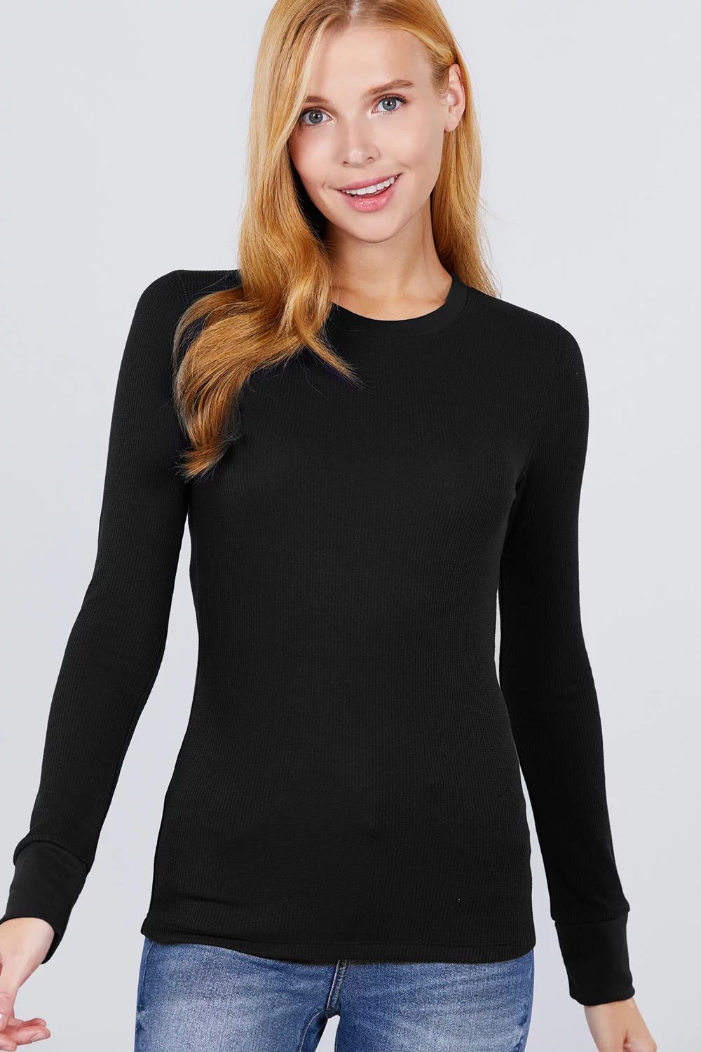 Women's Basic Thermal Long Sleeve Knit T-Shirt Crew Neck - Walmart.com | Walmart (US)