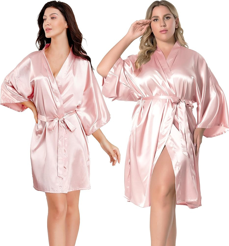 EPLAZA Women Silky Satin Robe Wedding Bridal Party Bride Bridesmaid Robes Kimono Loungewear Dress... | Amazon (US)