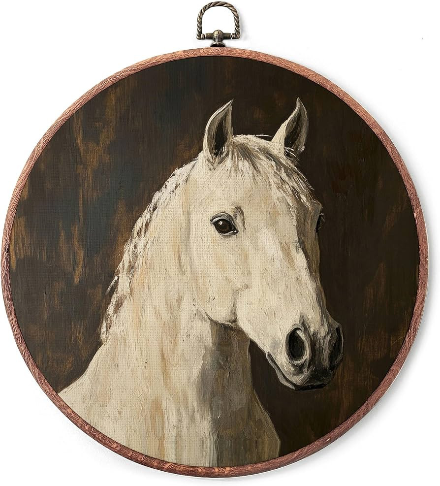 IDUXIY Vintage Horse Wall Art Decor, Canvas Print Round Wall Hanging Decor, Framed, 10x10 Inch.(0... | Amazon (US)