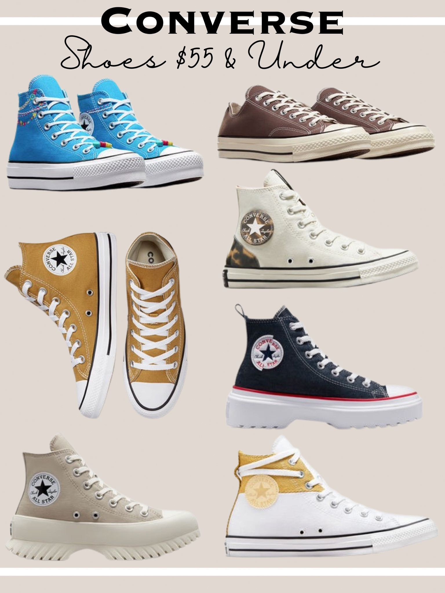 Converse sale! So many shoes $55 & under! 




Converse sneakers/ converse high tops/ converse platform/ chuck Taylor converse/ converse shoes 

#LTKGiftGuide #LTKfindsunder50 #LTKU #LTKfitness #LTKshoecrush #LTKSeasonal #LTKsalealert