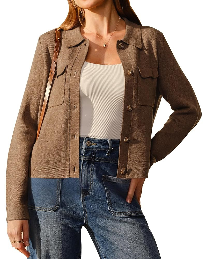 Arach&Cloz Women's Wool Blend Cropped Jacket Fall Fashion Button Down Shackets 2025 | Amazon (US)