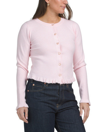 Ruffle Heart Button Cardigan for Women | Polyester/Spandex/Acrylic | Marshalls