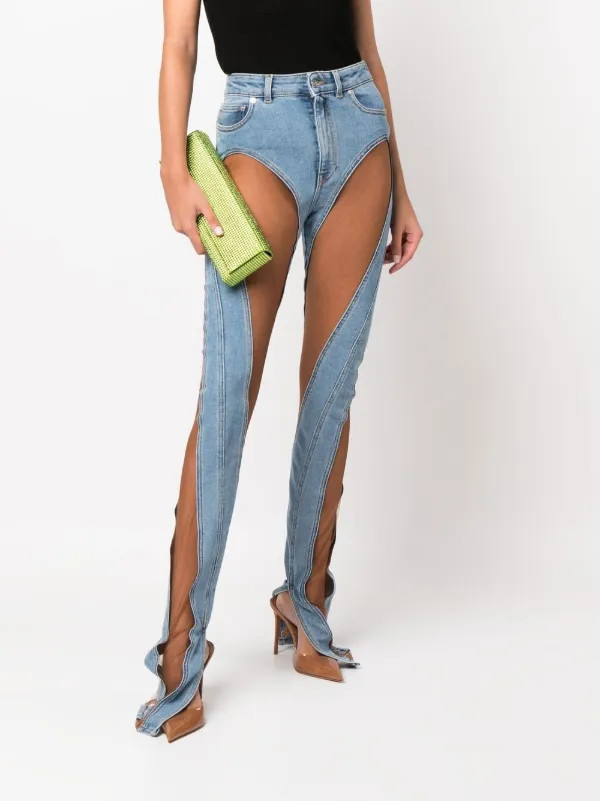 Mugler Tulle Panelled Slim Fit Jeans - Farfetch | Farfetch Global