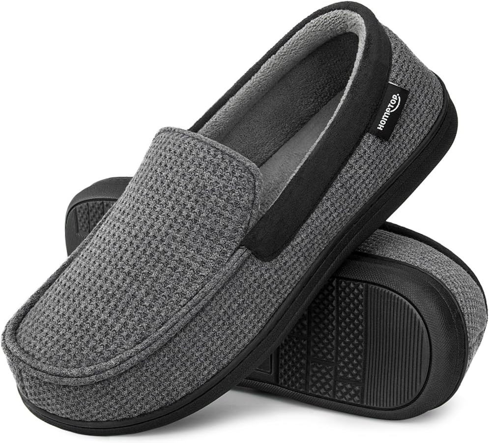 HomeTop Men's Comfort Memory Foam Moccasin Slippers, Breathable Cotton Knit Terry Cloth House Sho... | Amazon (US)