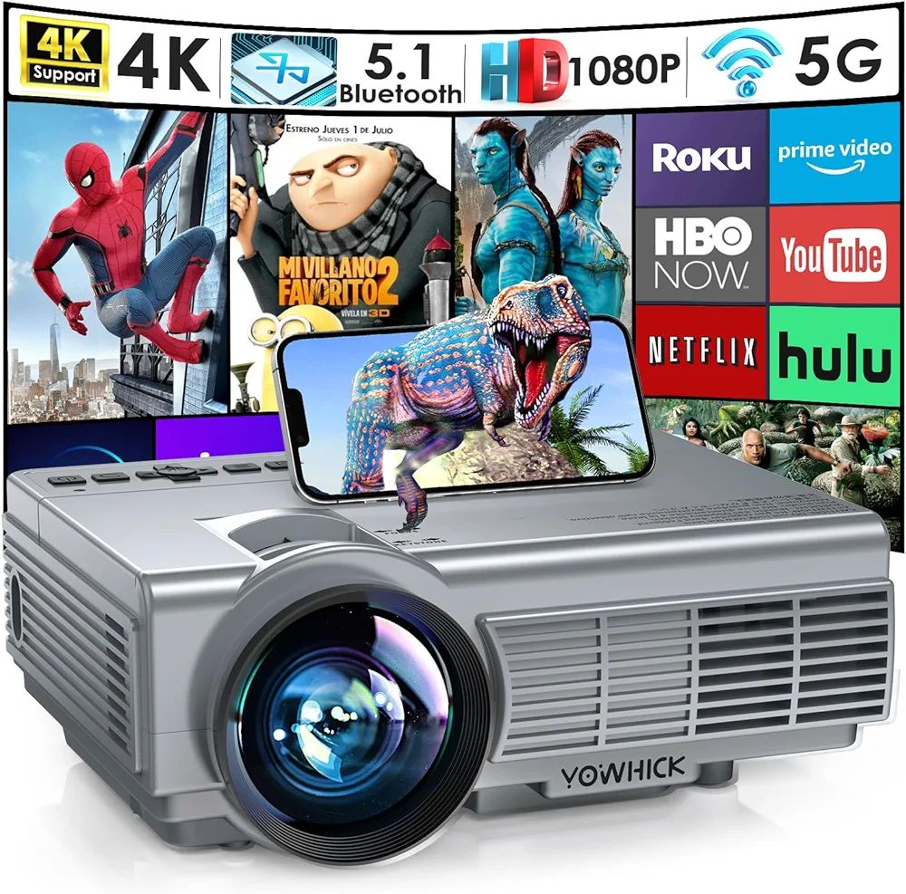 YOWHICK Movie Projector with WiFi and Bluetooth, Native 1080P Outdoor Projector 4K Support, Home ... | Amazon (US)