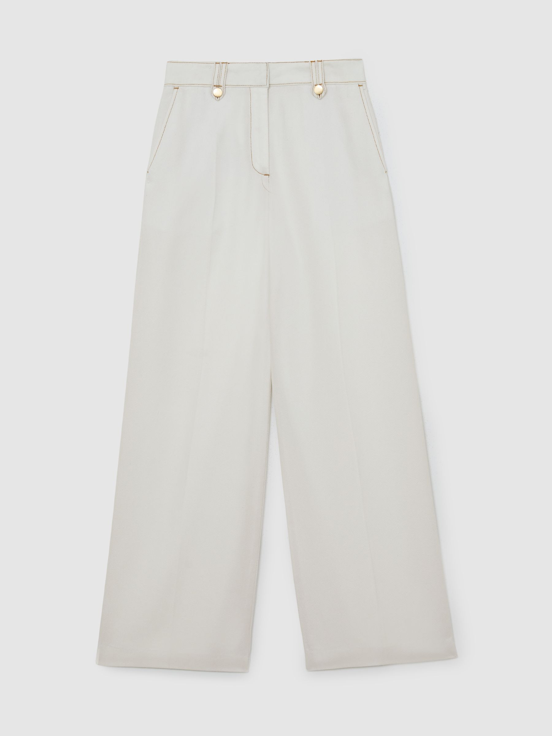 Reiss Lyocell Topstitched Wide-Leg Trousers in White - REISS | Reiss UK