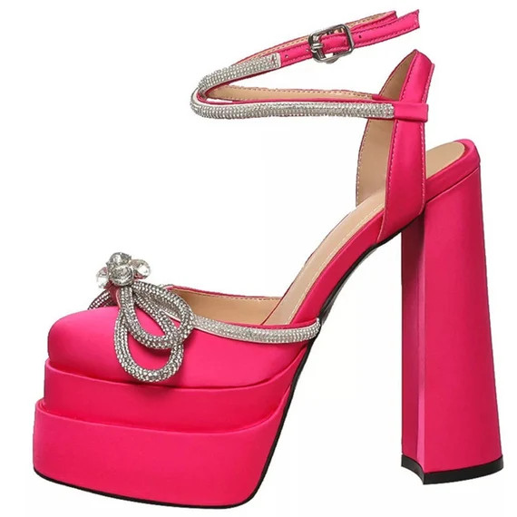 Platforms heels with a bow sparkly glittery rhinestone bow luxury boots sandals platform shoes | Etsy (US)