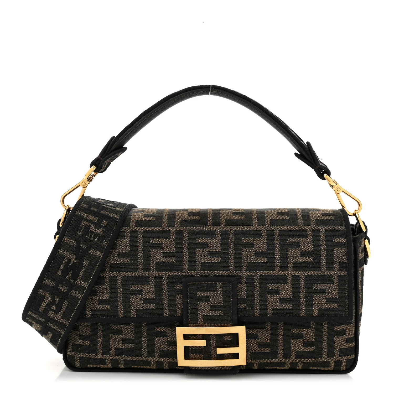 Fabric Jacquard FF 1974 Medium Baguette Tobacco Moro Black | FASHIONPHILE (US)