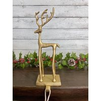 Tall & Skinny Gold Deer Stocking Holder 13"", Shimmery Gold Metal Buck Hanger, Mantel Christmas Decor | Etsy (US)