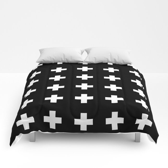 Swiss Cross Black Comforters | Society6