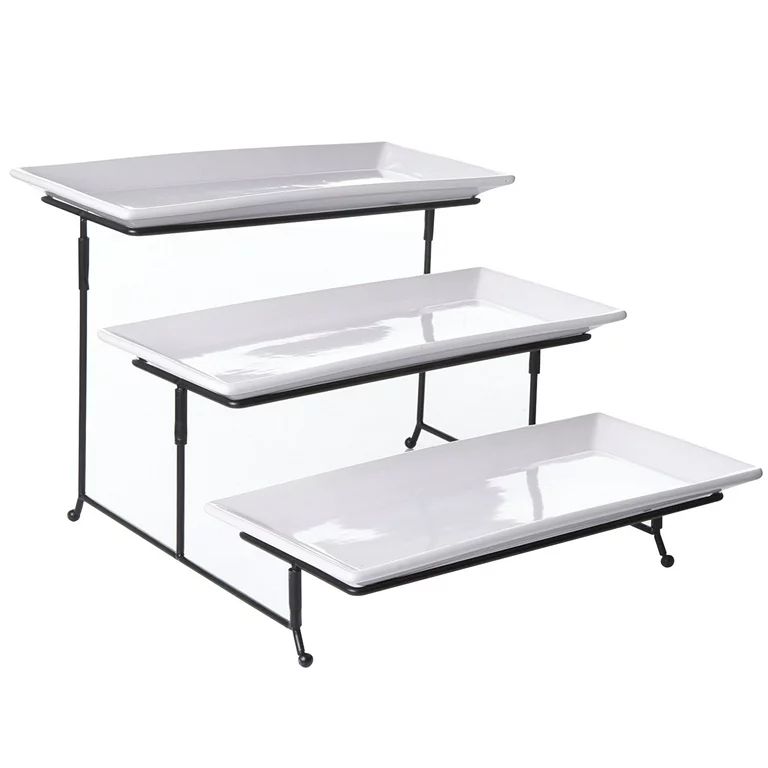Gibson Gracious Dining 3 Tier Plates Serving Set with Metal Stand in White | Walmart (US)