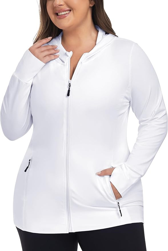 COOTRY Womens Plus Size Workout Jackets Full Zip Up Lightweight Athletic Running Hoodies with Thu... | Amazon (US)