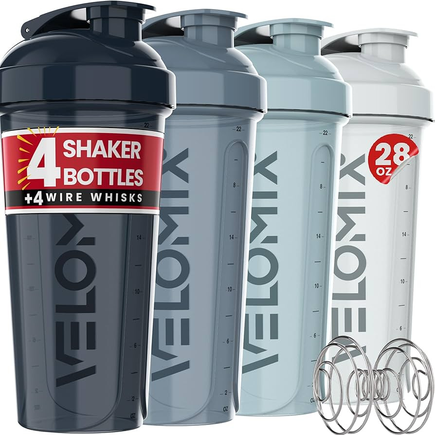 VELOMIX -4 PACK 28 Oz Protein Shaker Bottle for Protein Mixes - 4x Wire Whisk | Leak Proof Shaker... | Amazon (US)