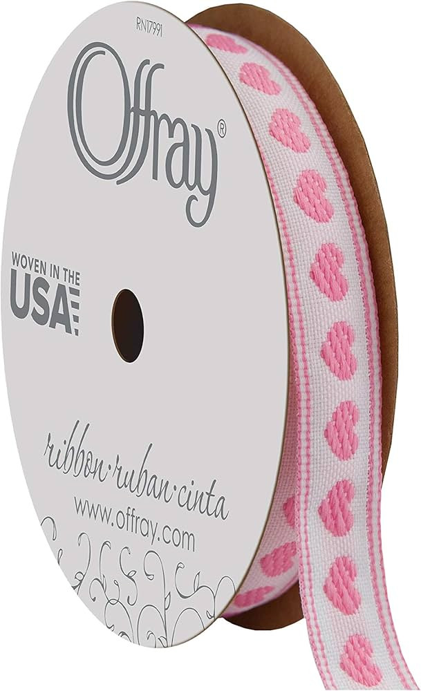 Offray 1/2" Wide Heart Pattern Ribbon for Crafts and Decoration, 9-Foot, Pink | Amazon (US)