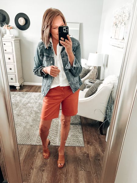 The Frankie Bermuda shorts from J.Crew Factory are on sale! More colors and lengths available denim jackets, button down shirt, Time and Tru heels sandals 

Weekend outfit, casual date night, sale. Walmart outfits, spring outfit, shorts, tops, jackets, fashion over 40

#LTKsalealert #LTKunder50 #LTKshoecrush