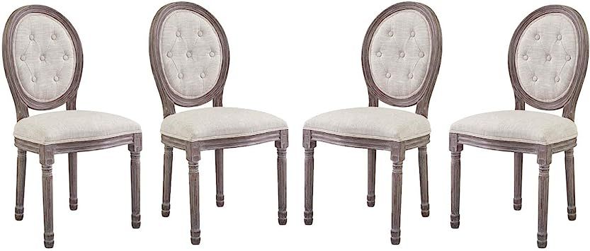Modway Arise French Vintage Tufted Upholstered Fabric Four Dining Side Chairs in Beige | Amazon (US)