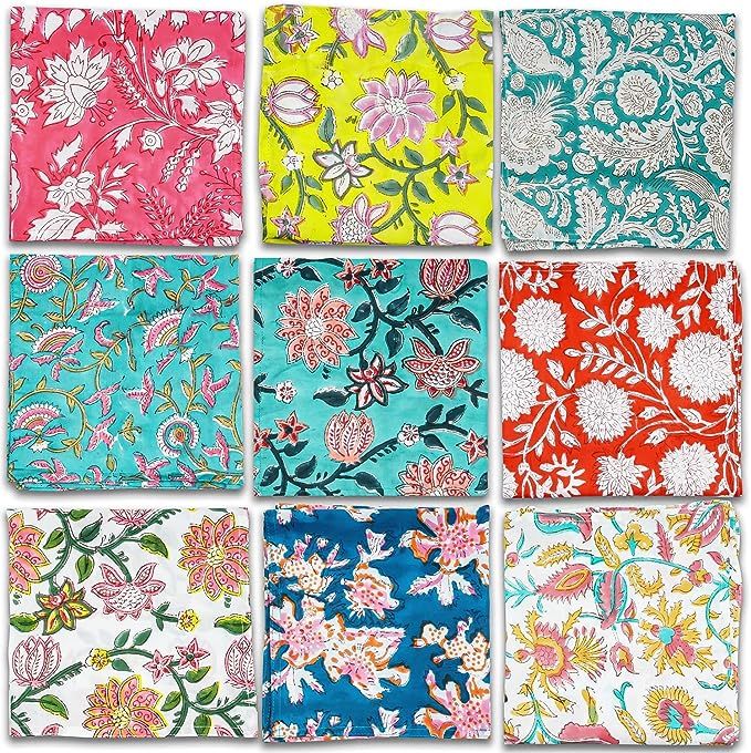 REYNOSOHOMEDECOR Cotton Cloth Napkins Set of 10 Hand Block Printed Size 16 x 16 Kitchen Dining Ro... | Amazon (US)